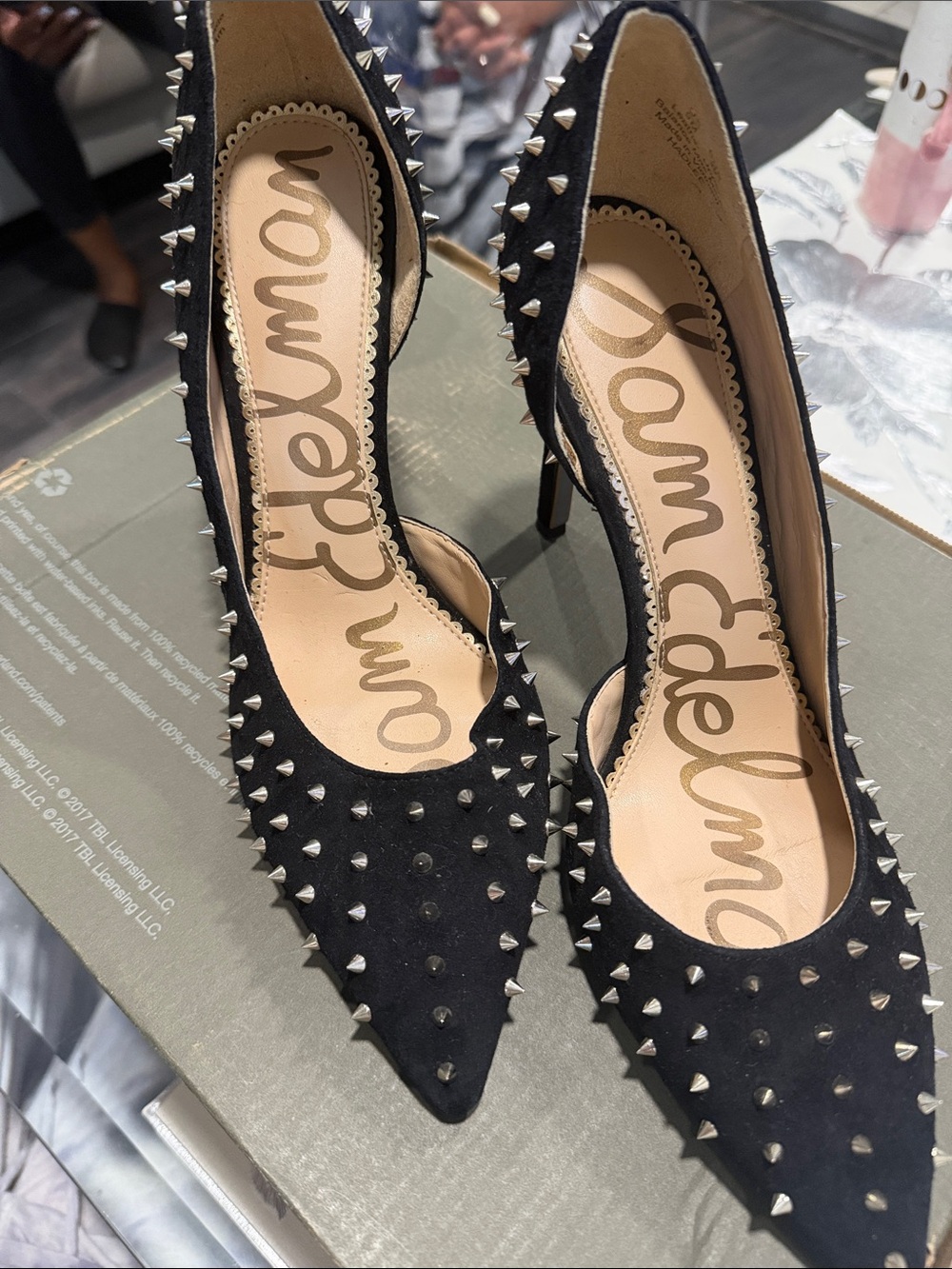 Sam Edelman Black Studded Pointed-Toe Heels